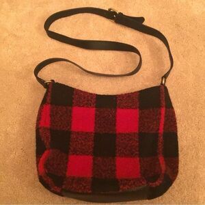 Talbots Wool Blend Red/Black Buffalo Plaid Crossbody Leather Trim Bag